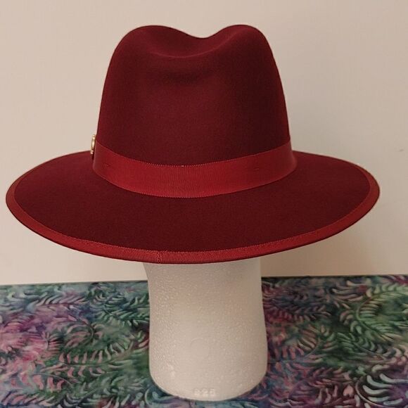 MEN'S MONTIQUE BURGUNDY 100% WOOL FELT 3 1/8" BRIM RED BOTTOM FEDORA HAT. H80 - Picture 4 of 8